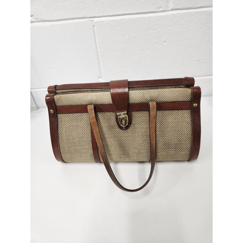 Rare Vintage Designer John Romain Leather Tweed Handbag 60s, 70s, In Brown/Beige